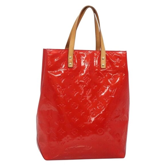 LOUIS VUITTON Monogram Vernis Reade MM Hand Bag Red Rouge LV Auth - Picture 1 of 16